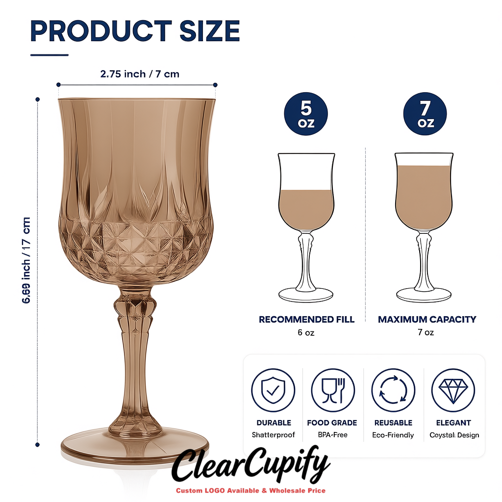 Taupe 7oz Acrylic Plastic Wine Goblets - 2.7 x 6.7 inches Party & Wedding Wine Glasses