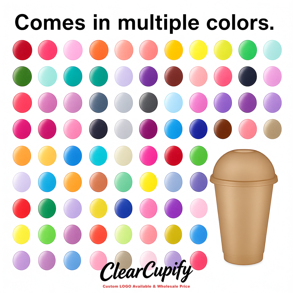 Taupe 16 oz Plastic Slushie Cups with Dome Lid & Detachable Spoon Straws for Milkshake, Boba, Smoothies, Iced Coffee