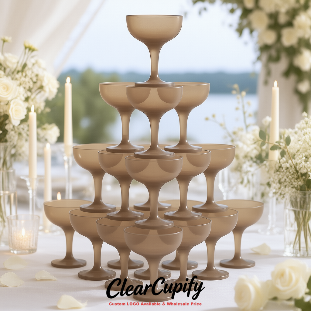 Taupe 5oz Stackable Plastic Martini Glasses 4.13x3.14 inches/10.5x8 cm For Champagne Tower