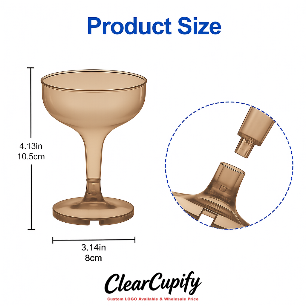 Taupe 5oz Stackable Plastic Martini Glasses 4.13x3.14 inches/10.5x8 cm For Champagne Tower