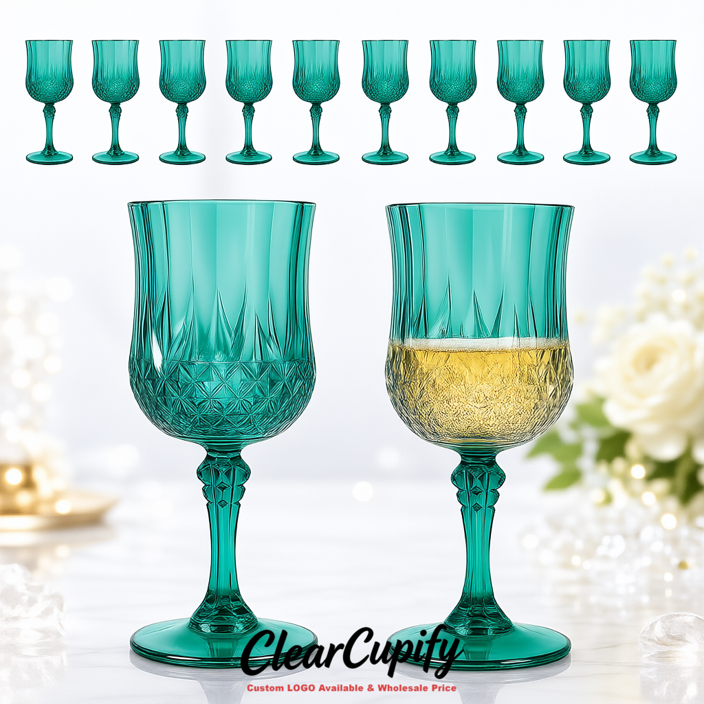 Teal 7oz Acrylic Plastic Wine Goblets - 2.7 x 6.7 inches Party & Wedding Wine Glasses