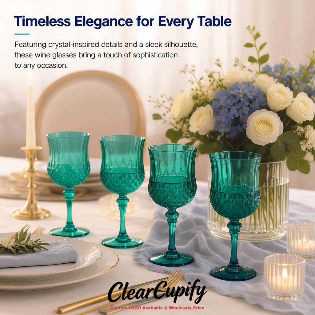Teal 7oz Acrylic Plastic Wine Goblets - 2.7 x 6.7 inches Party & Wedding Wine Glasses