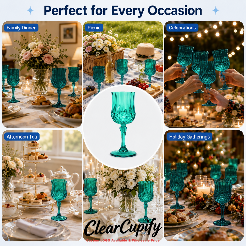 Teal 7oz Acrylic Plastic Wine Goblets - 2.7 x 6.7 inches Party & Wedding Wine Glasses