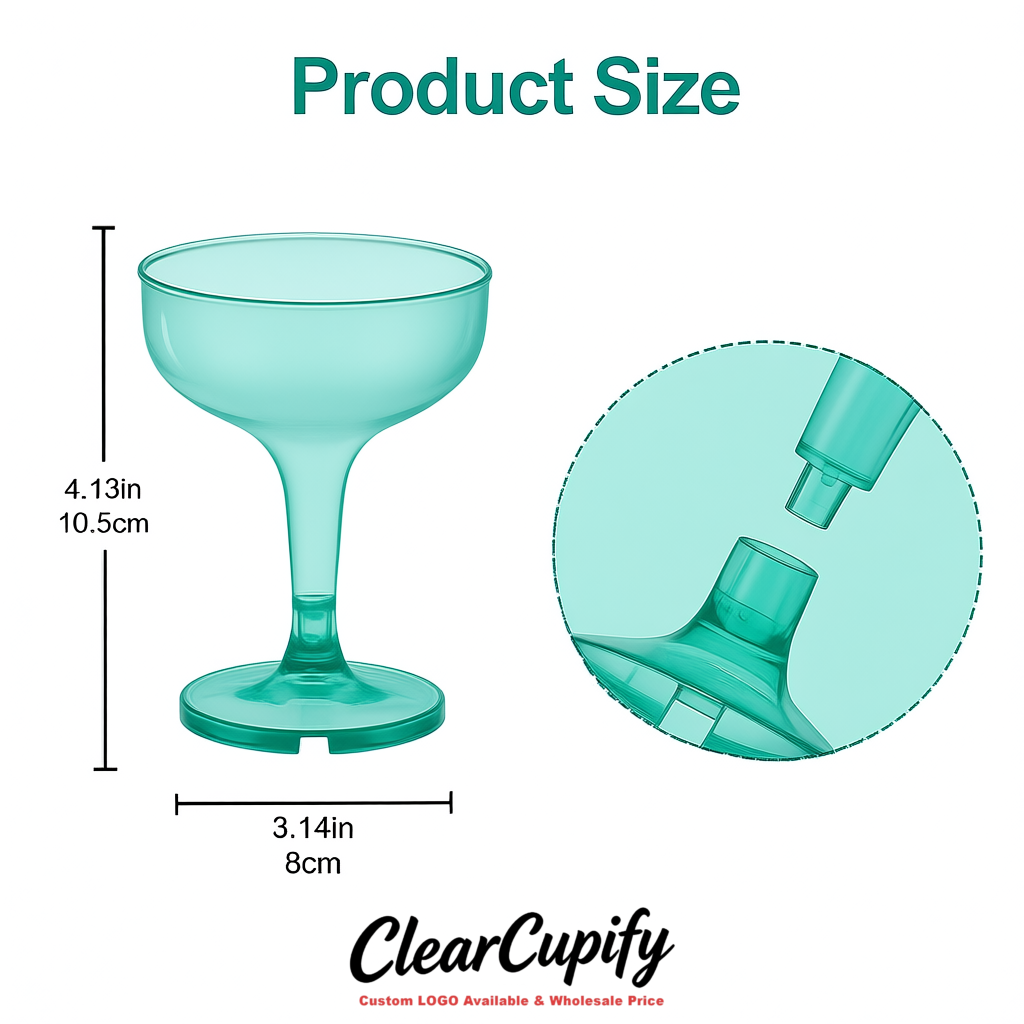 Teal 5oz Stackable Plastic Martini Glasses 4.13x3.14 inches/10.5x8 cm For Champagne Tower