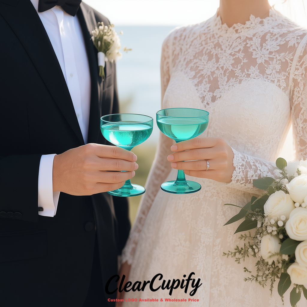 Teal 5oz Stackable Plastic Martini Glasses 4.13x3.14 inches/10.5x8 cm For Champagne Tower