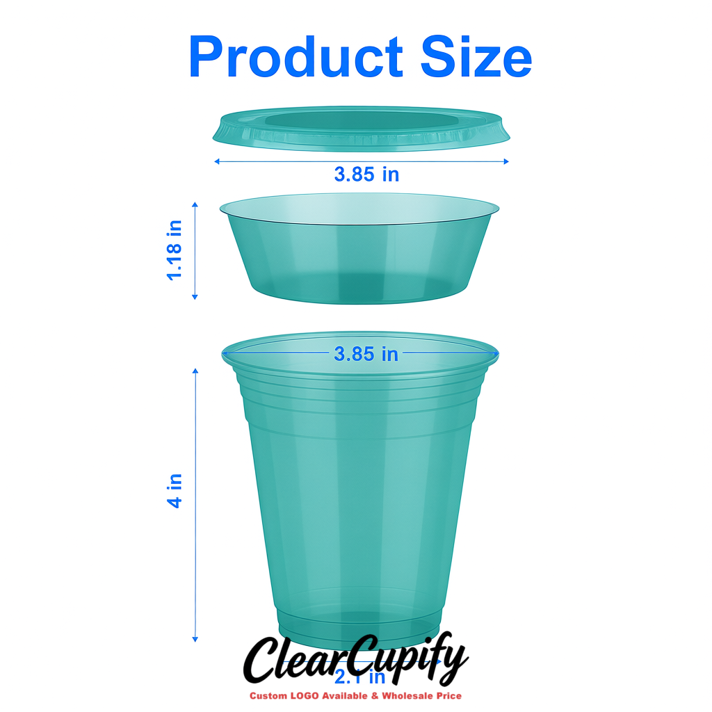 Teal 12 oz Disposable Plastic Parfait Cups with Insert & Flat lids 3.85 x 2.1 x 4 inches