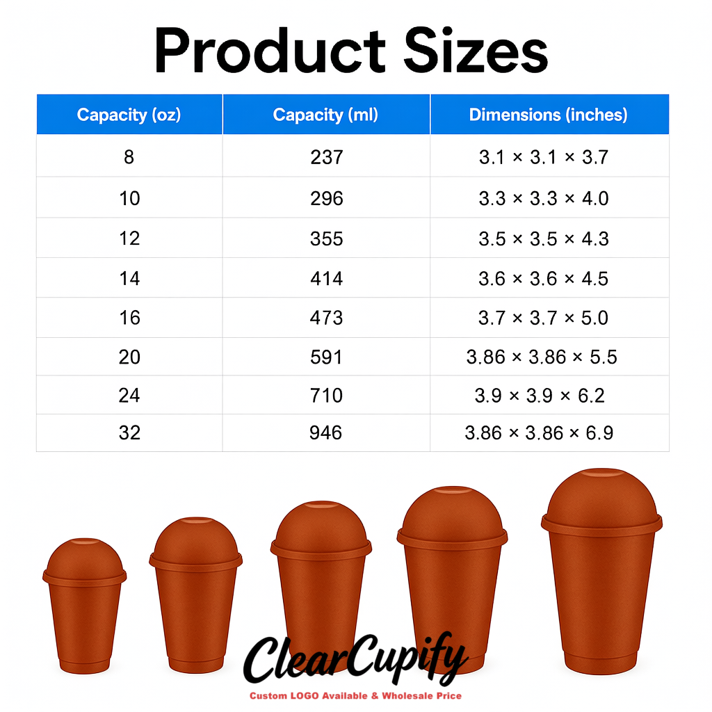 Terracotta 16 oz Plastic Slushie Cups with Dome Lid & Detachable Spoon Straws for Milkshake, Boba, Smoothies, Iced Coffee