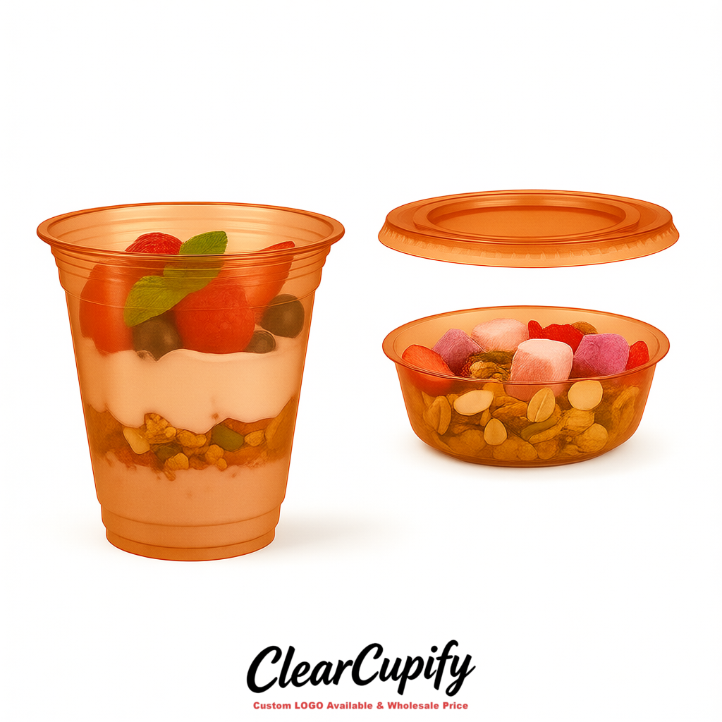 Terracotta 12 oz Disposable Plastic Parfait Cups with Insert & Flat lids 3.85 x 2.1 x 4 inches
