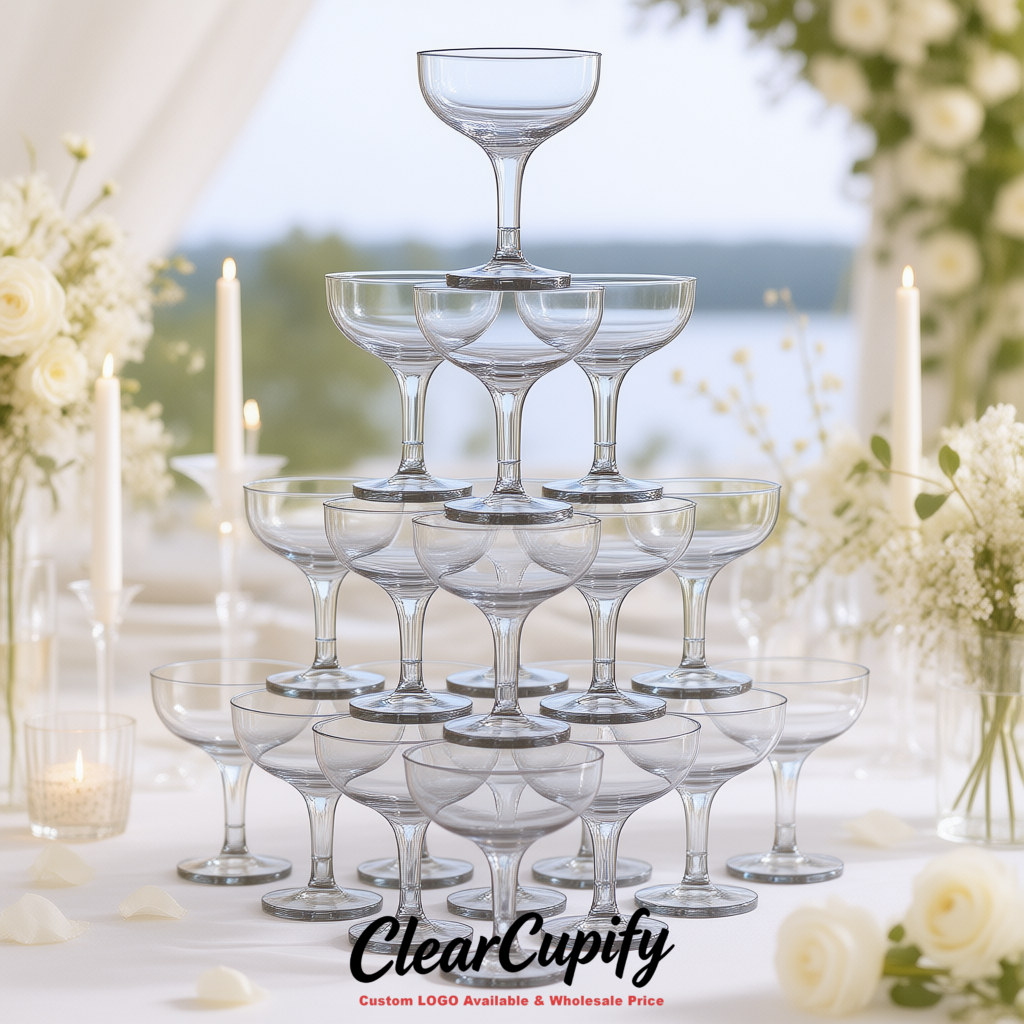 Transparent 5oz Stackable Plastic Martini Glasses 4.13x3.14 inches/10.5x8 cm For Champagne Tower