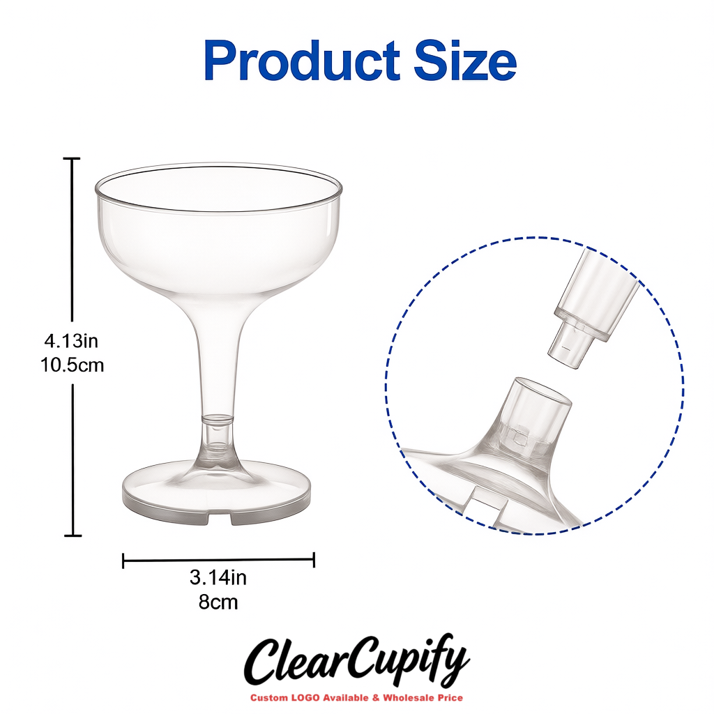Transparent 5oz Stackable Plastic Martini Glasses 4.13x3.14 inches/10.5x8 cm  For Champagne Tower