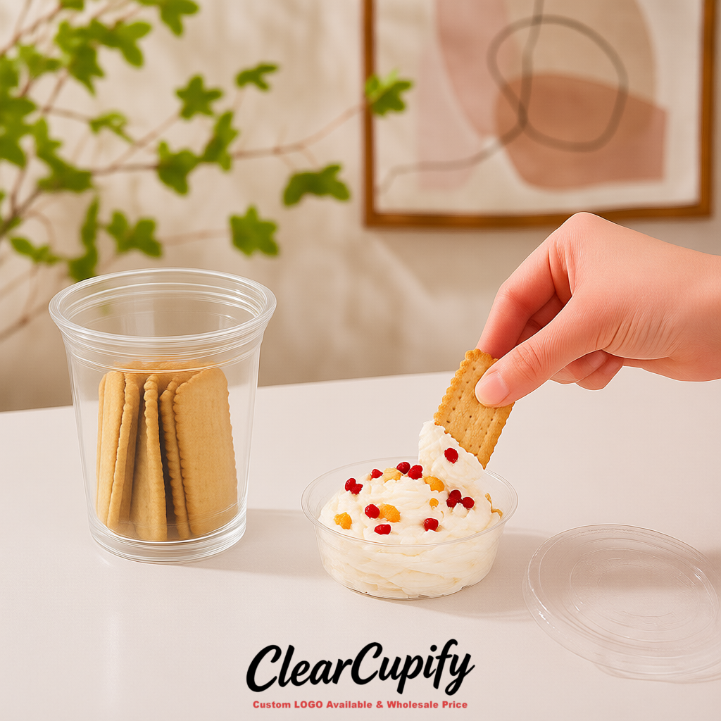 Transparent 12 oz Disposable Plastic Parfait Cups with Insert & Flat lids 3.85 x 2.1 x 4 inches