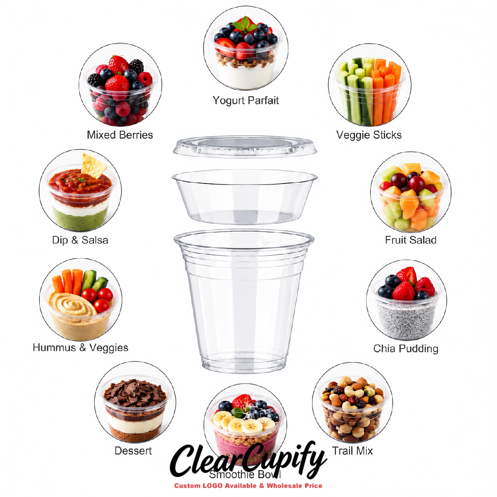 Transparent 12 oz Disposable Plastic Parfait Cups with Insert & Flat lids 3.85 x 2.1 x 4 inches