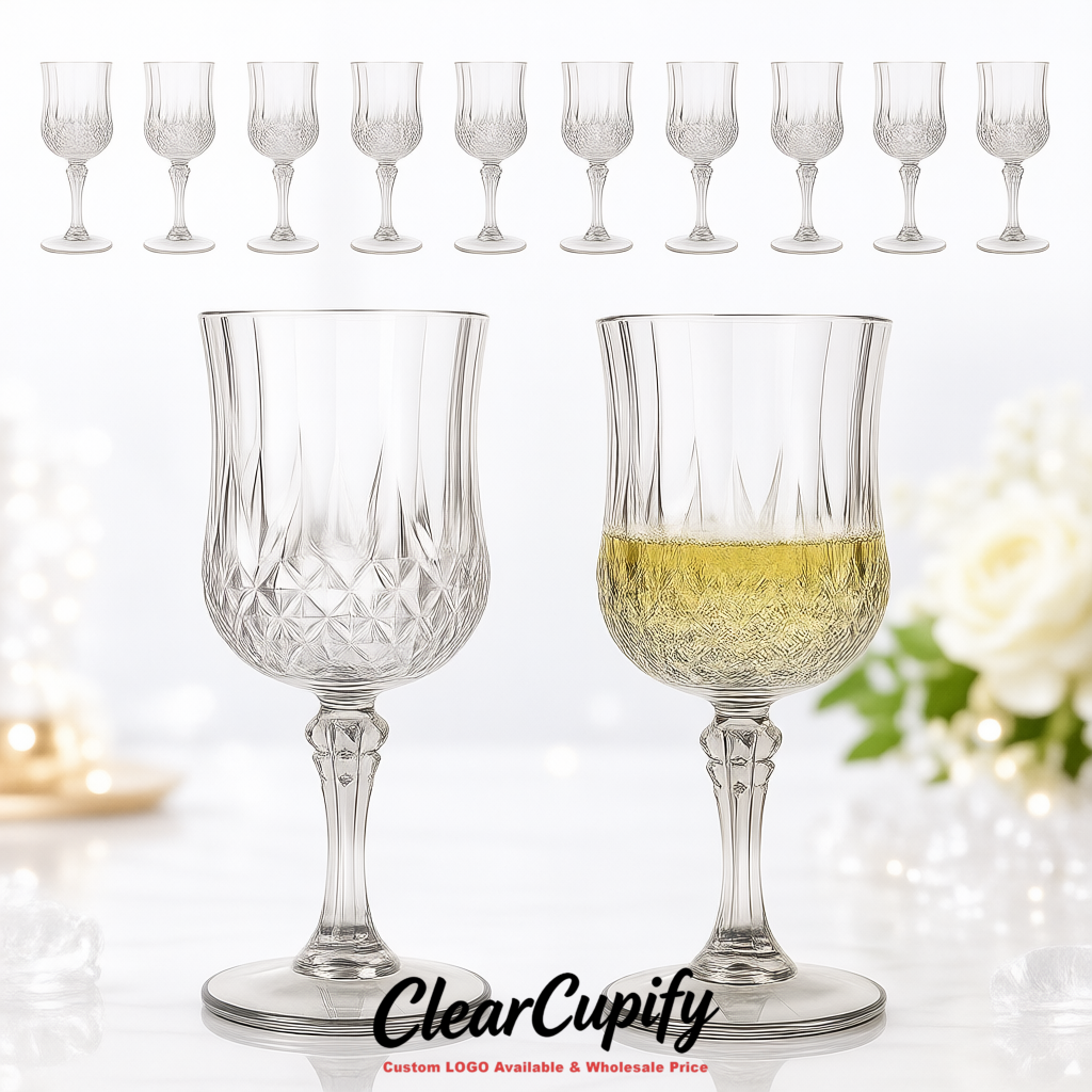 Transparent 7oz Acrylic Plastic Wine Goblets - 2.7 x 6.7 inches Party & Wedding Wine Glasses