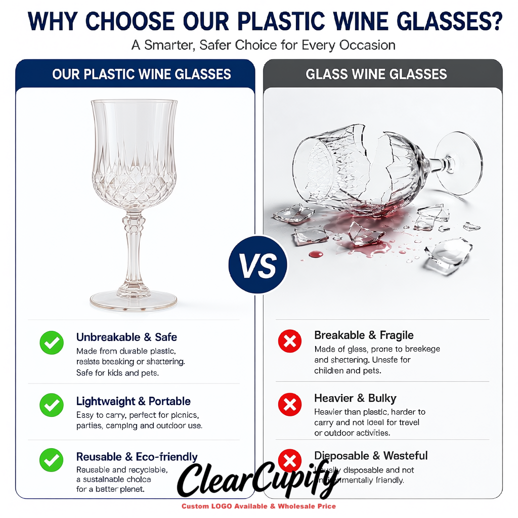 Transparent 7oz Acrylic Plastic Wine Goblets - 2.7 x 6.7 inches Party & Wedding Wine Glasses