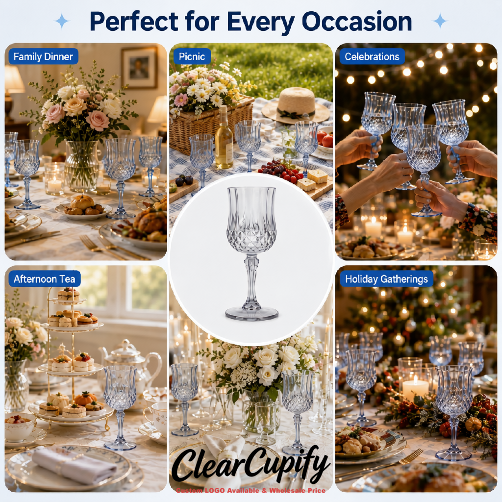 Transparent 7oz Acrylic Plastic Wine Goblets - 2.7 x 6.7 inches Party & Wedding Wine Glasses