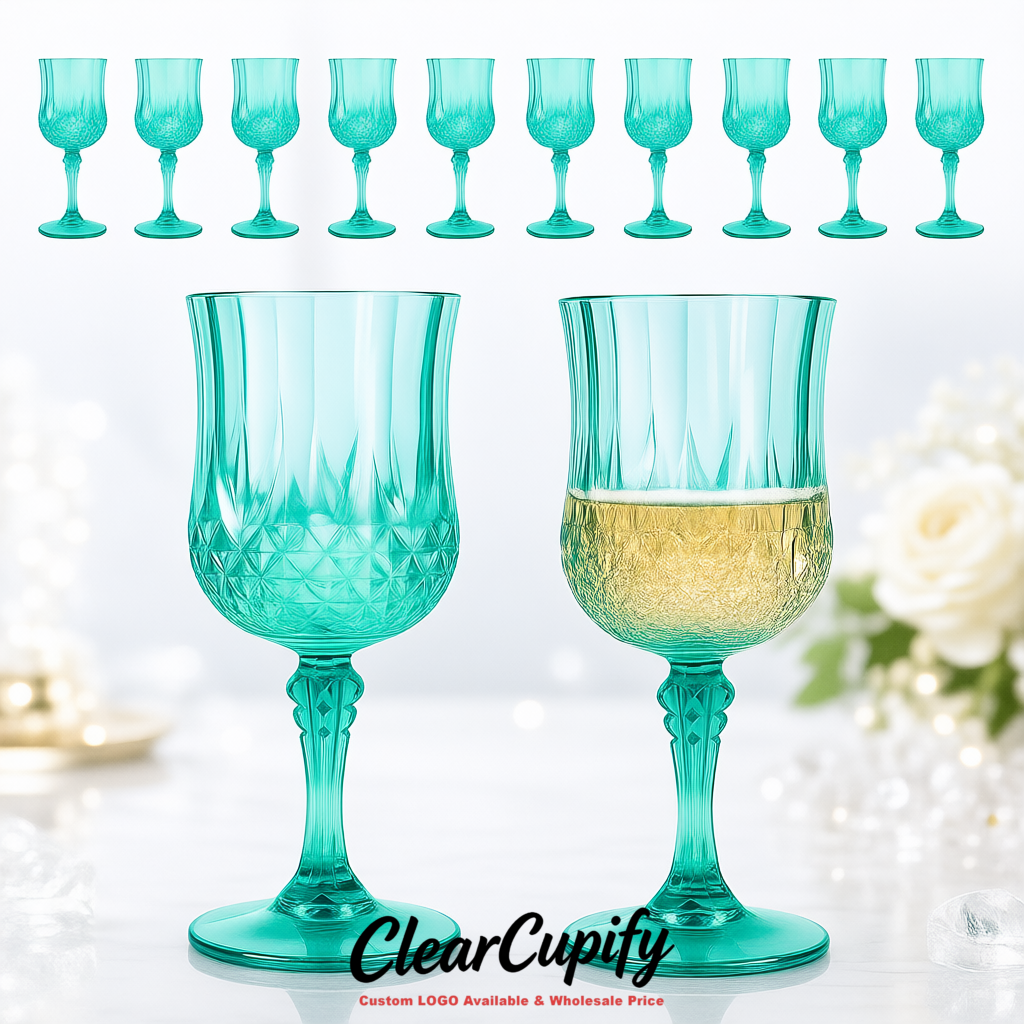 Turquoise 7oz Acrylic Plastic Wine Goblets - 2.7 x 6.7 inches Party & Wedding Wine Glasses