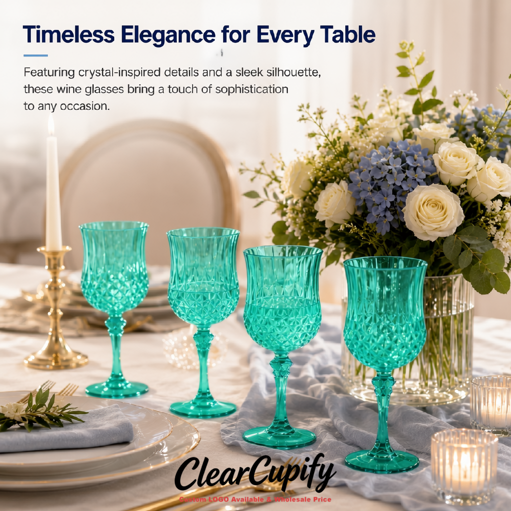 Turquoise 7oz Acrylic Plastic Wine Goblets - 2.7 x 6.7 inches Party & Wedding Wine Glasses
