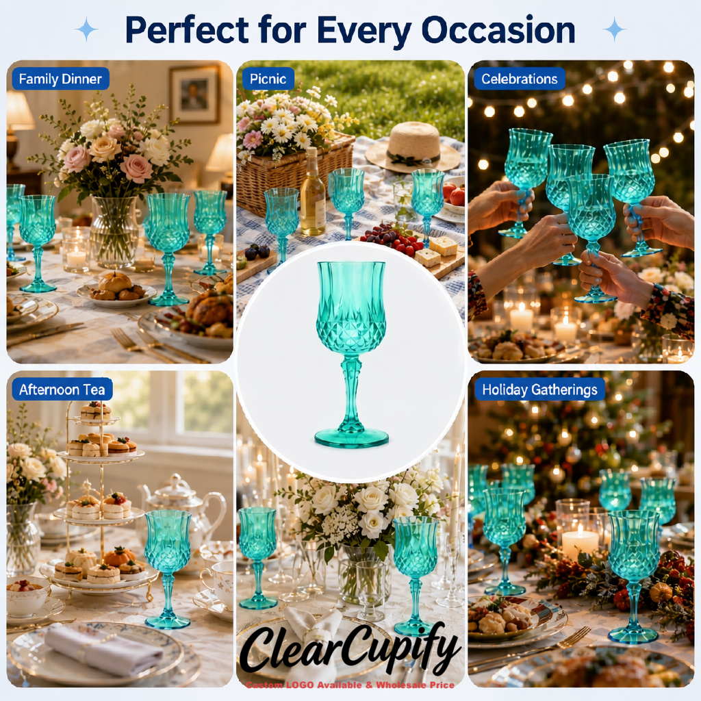 Turquoise 7oz Acrylic Plastic Wine Goblets - 2.7 x 6.7 inches Party & Wedding Wine Glasses Turquoise 7oz Acrylic Plastic Wine Goblets - 2.7 x 6.7 inches Party & Wedding Wine Glasses