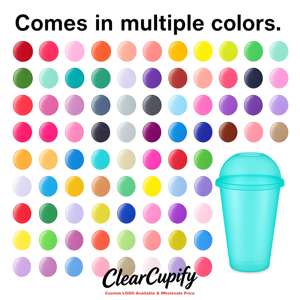 Turquoise 16 oz Plastic Slushie Cups with Dome Lid & Detachable Spoon Straws for Milkshake, Boba, Smoothies, Iced Coffee