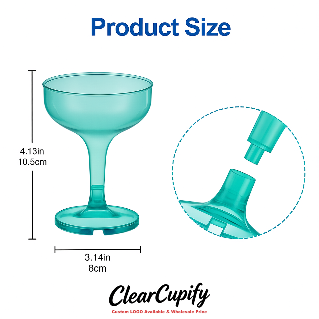 Turquoise 5oz Stackable Plastic Martini Glasses 4.13x3.14 inches/10.5x8 cm For Champagne Tower
