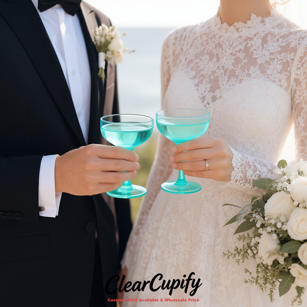 Turquoise 5oz Stackable Plastic Martini Glasses 4.13x3.14 inches/10.5x8 cm  For Champagne Tower