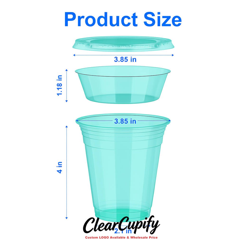 Turquoise 12 oz Disposable Plastic Parfait Cups with Insert & Flat lids 3.85 x 2.1 x 4 inches