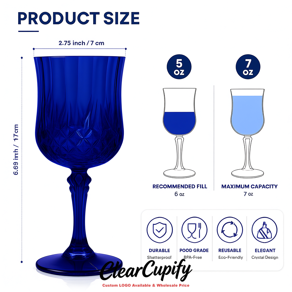 Ultramarine 7oz Acrylic Plastic Wine Goblets - 2.7 x 6.7 inches Party & Wedding Wine Glasses