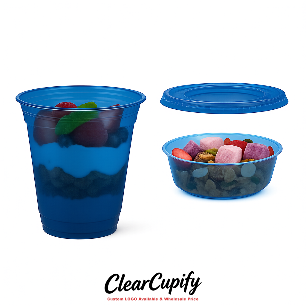 Ultramarine 12 oz Disposable Plastic Parfait Cups with Insert & Flat lids 3.85 x 2.1 x 4 inches