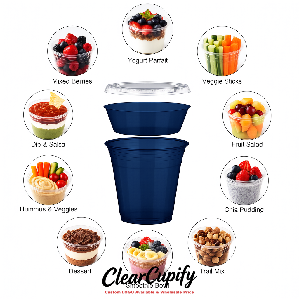 Ultramarine 12 oz Disposable Plastic Parfait Cups with Insert & Flat lids 3.85 x 2.1 x 4 inches