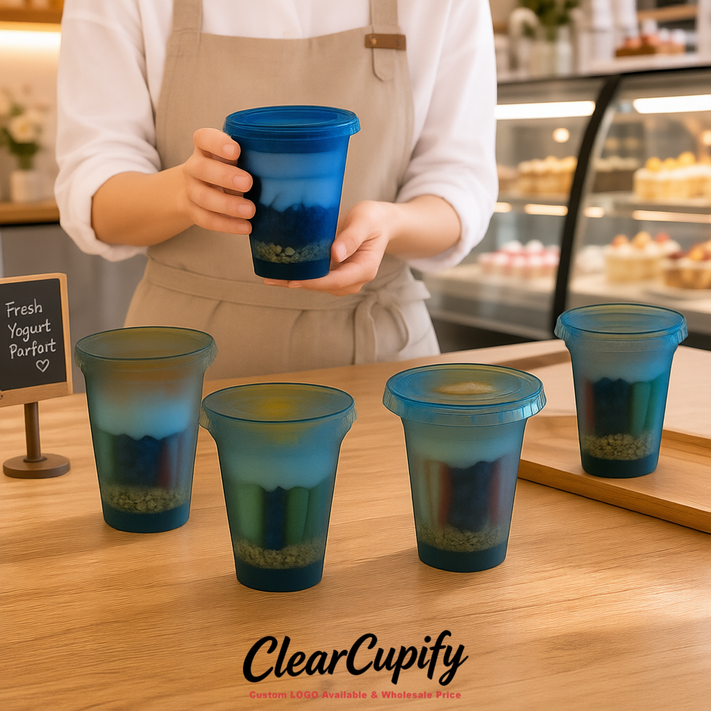 Ultramarine 12 oz Disposable Plastic Parfait Cups with Insert & Flat lids 3.85 x 2.1 x 4 inches