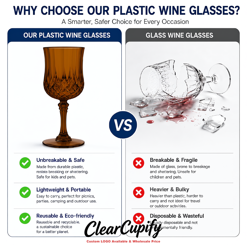 Umber 7oz Acrylic Plastic Wine Goblets - 2.7 x 6.7 inches Party & Wedding Wine Glasses