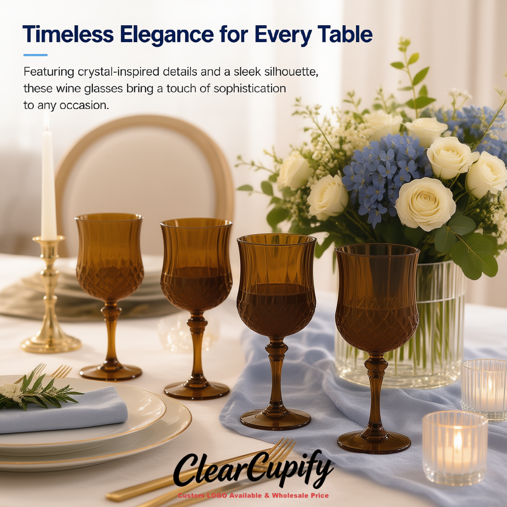 Umber 7oz Acrylic Plastic Wine Goblets - 2.7 x 6.7 inches Party & Wedding Wine Glasses