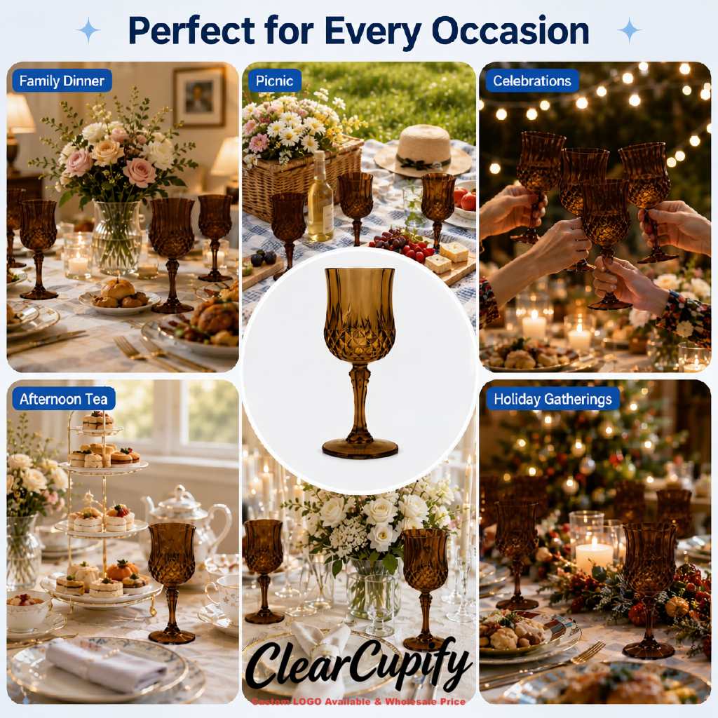 Umber 7oz Acrylic Plastic Wine Goblets - 2.7 x 6.7 inches Party & Wedding Wine Glasses