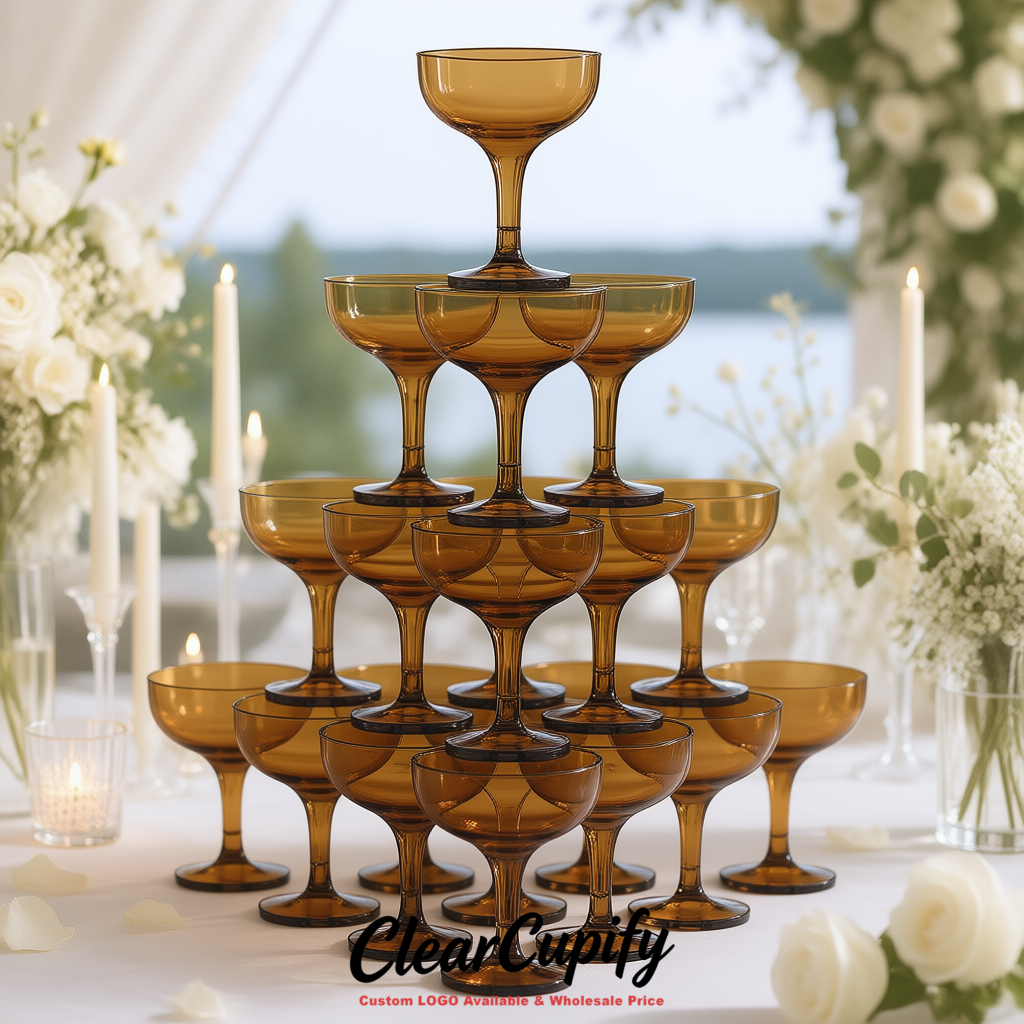 Umber 5oz Stackable Plastic Martini Glasses 4.13x3.14 inches/10.5x8 cm For Champagne Tower