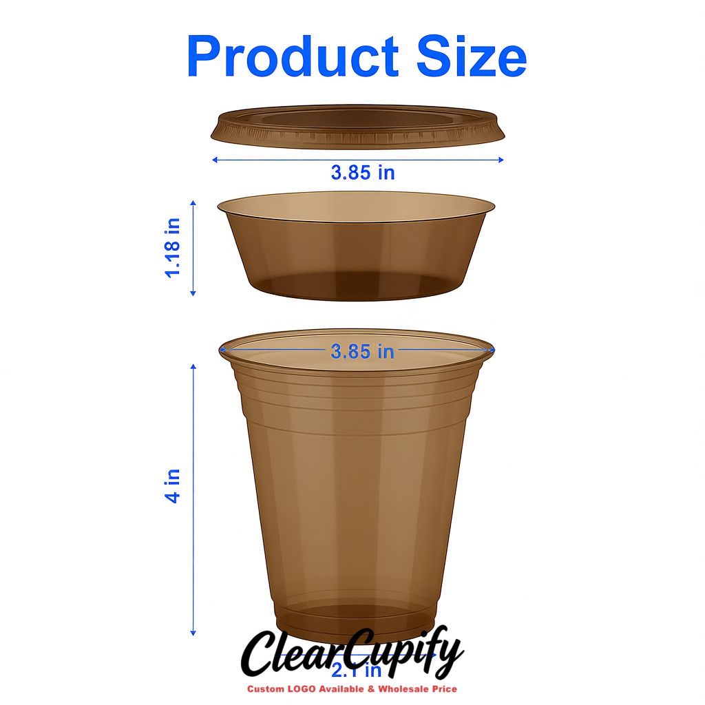 Umber 12 oz Disposable Plastic Parfait Cups with Insert & Flat lids 3.85 x 2.1 x 4 inches