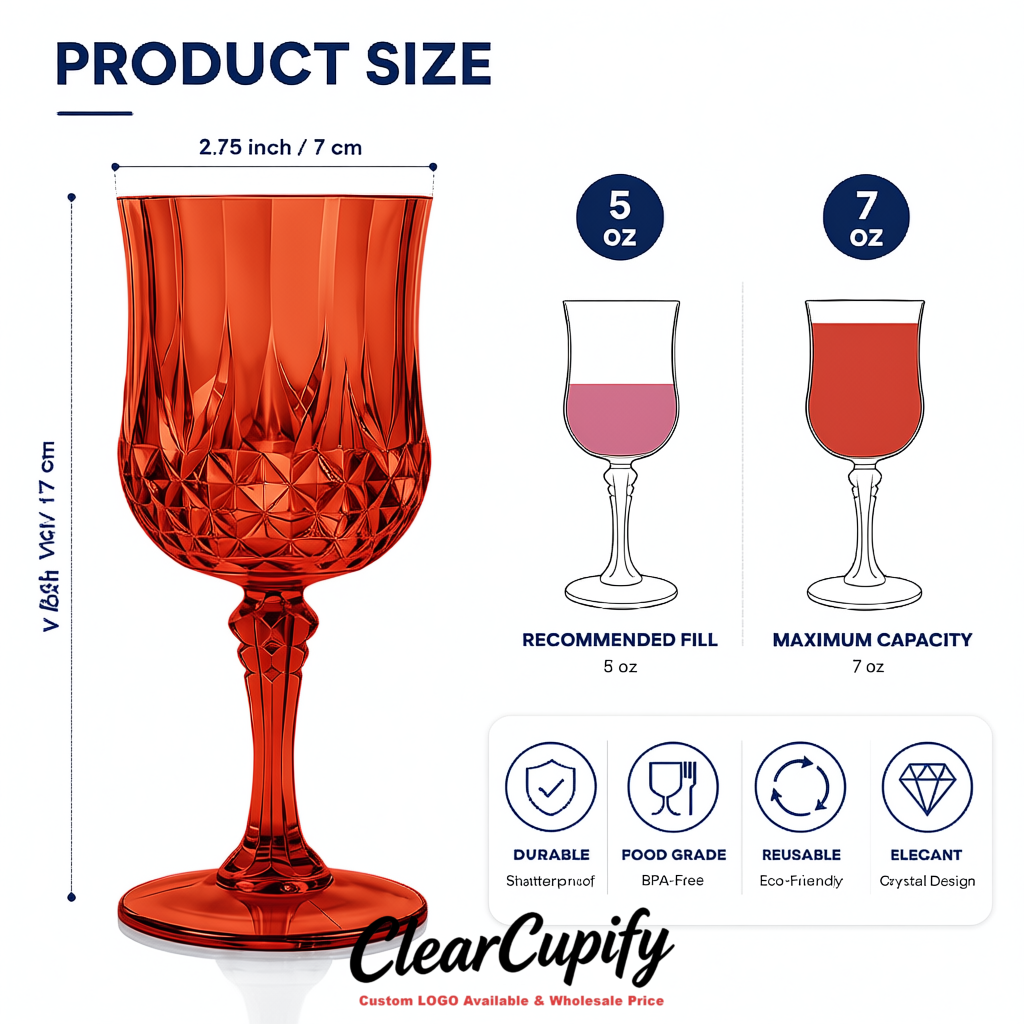 Vermilion 7oz Acrylic Plastic Wine Goblets - 2.7 x 6.7 inches Party & Wedding Wine Glasses