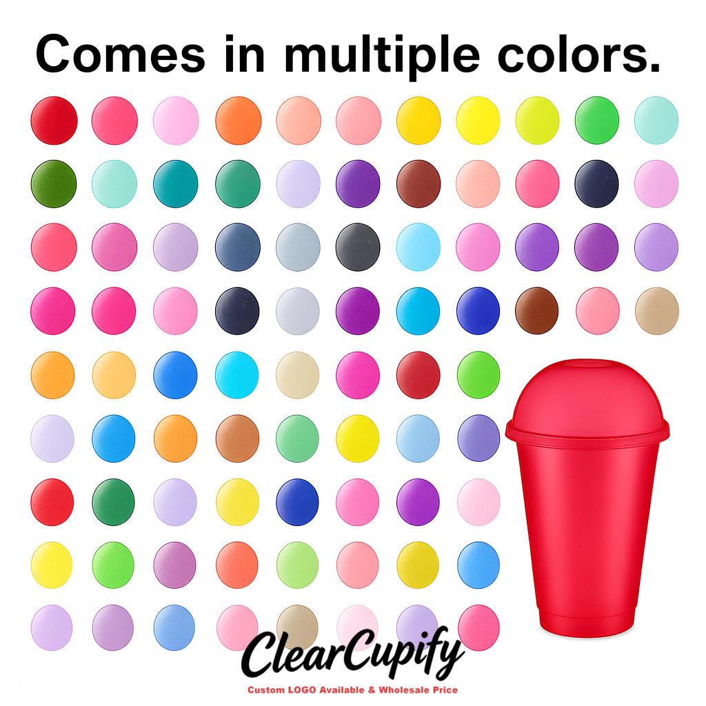 Vermilion 16 oz Plastic Slushie Cups with Dome Lid & Detachable Spoon Straws for Milkshake, Boba, Smoothies, Iced Coffee