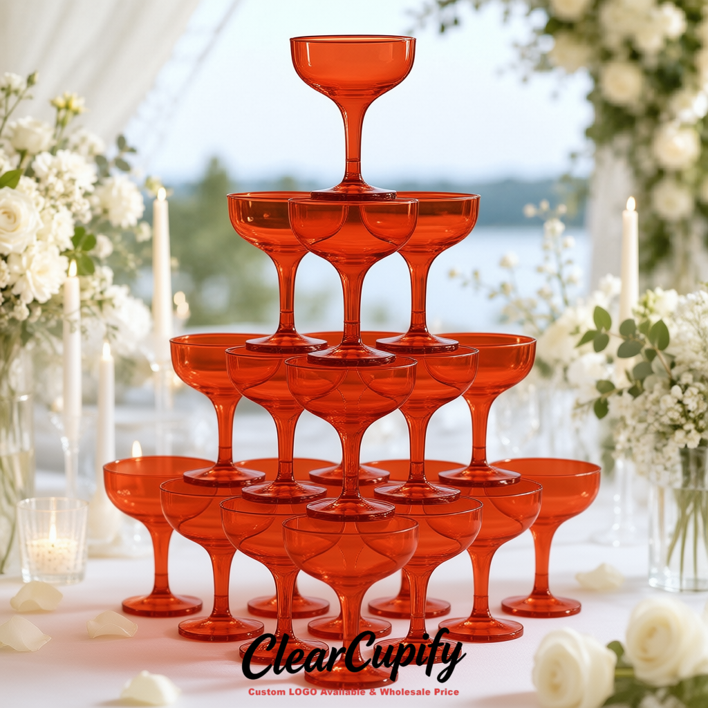 Vermilion 5oz Stackable Plastic Martini Glasses 4.13x3.14 inches/10.5x8 cm For Champagne Tower