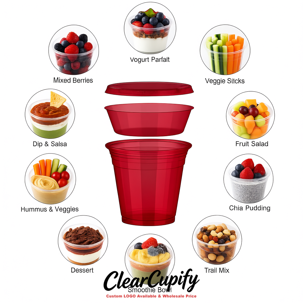 Vermilion 12 oz Disposable Plastic Parfait Cups with Insert & Flat lids 3.85 x 2.1 x 4 inches