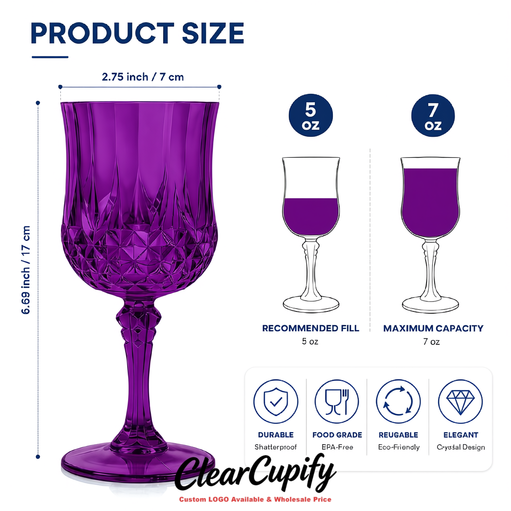 Violet 7oz Acrylic Plastic Wine Goblets - 2.7 x 6.7 inches Party & Wedding Wine Glasses