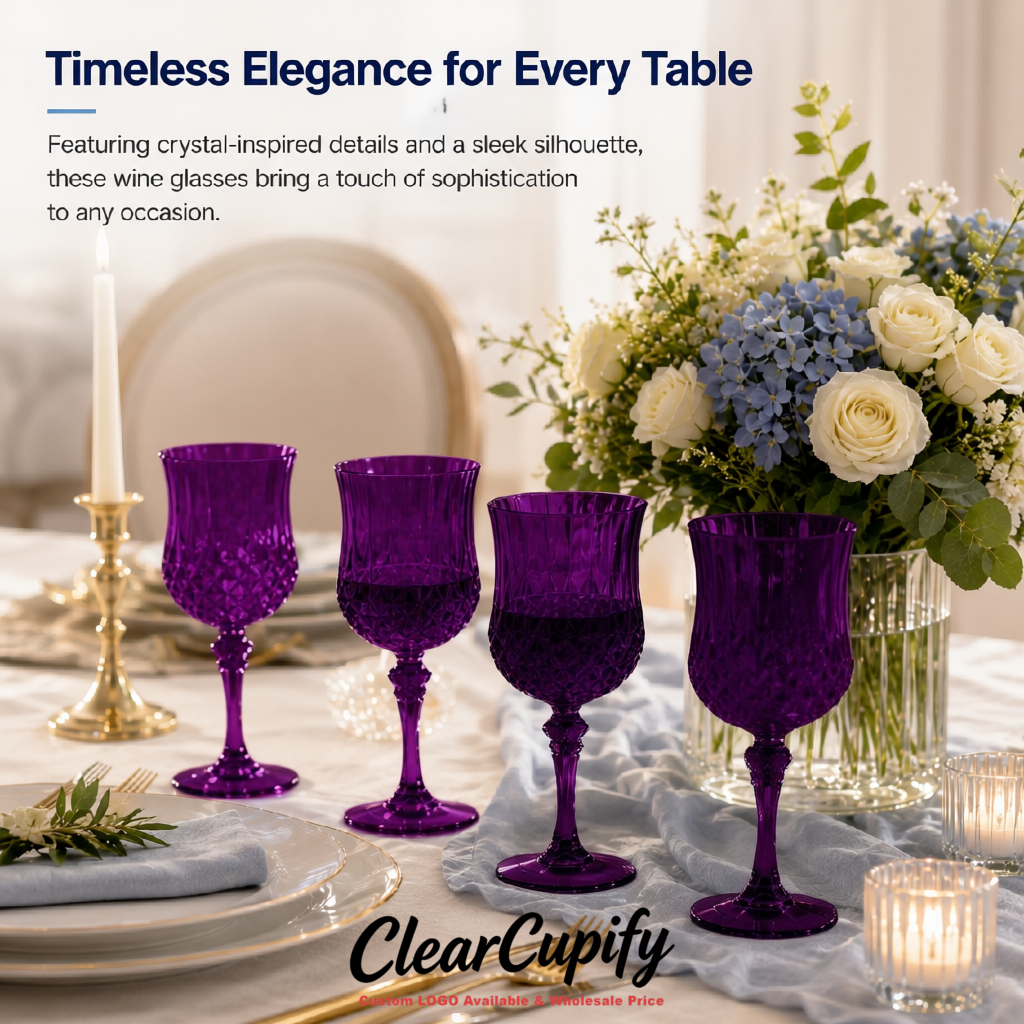 Violet 7oz Acrylic Plastic Wine Goblets - 2.7 x 6.7 inches Party & Wedding Wine Glasses