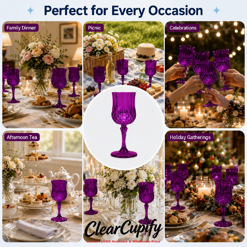 Violet 7oz Acrylic Plastic Wine Goblets - 2.7 x 6.7 inches Party & Wedding Wine Glasses