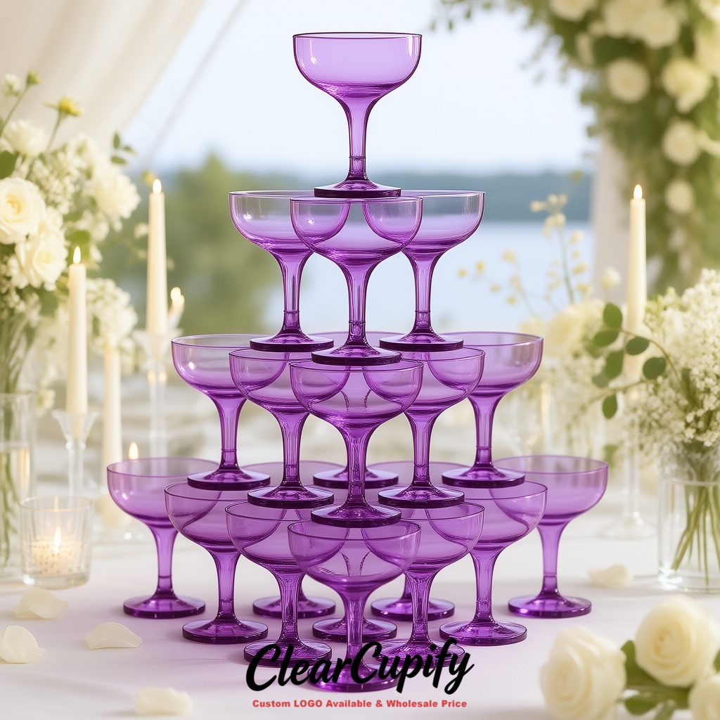Violet 5oz Stackable Plastic Martini Glasses 4.13x3.14 inches/10.5x8 cm For Champagne Tower