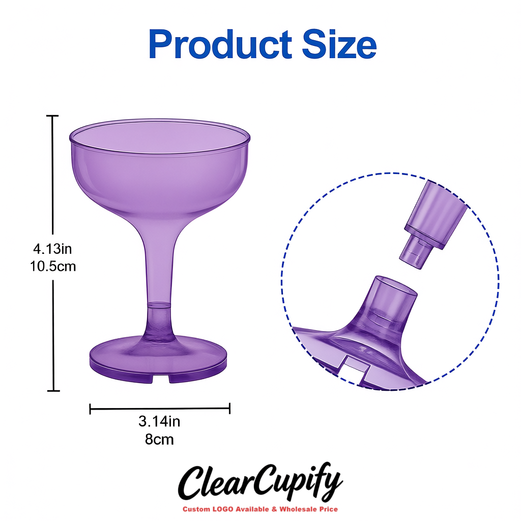 Violet 5oz Stackable Plastic Martini Glasses 4.13x3.14 inches/10.5x8 cm For Champagne Tower