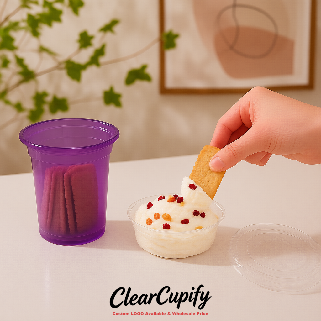 Violet 12 oz Disposable Plastic Parfait Cups with Insert & Flat lids 3.85 x 2.1 x 4 inches