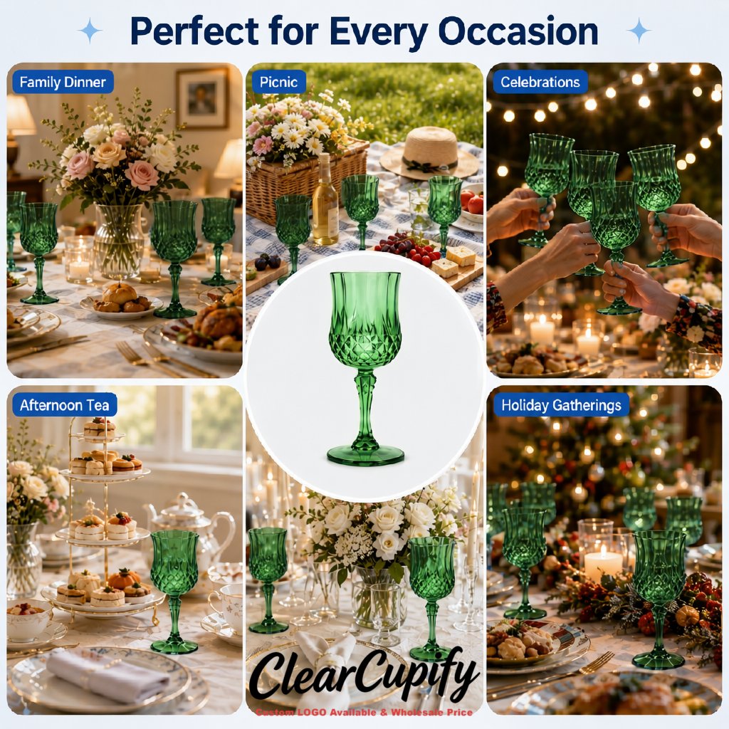 Viridian 7oz Acrylic Plastic Wine Goblets - 2.7 x 6.7 inches Party & Wedding Wine Glasses