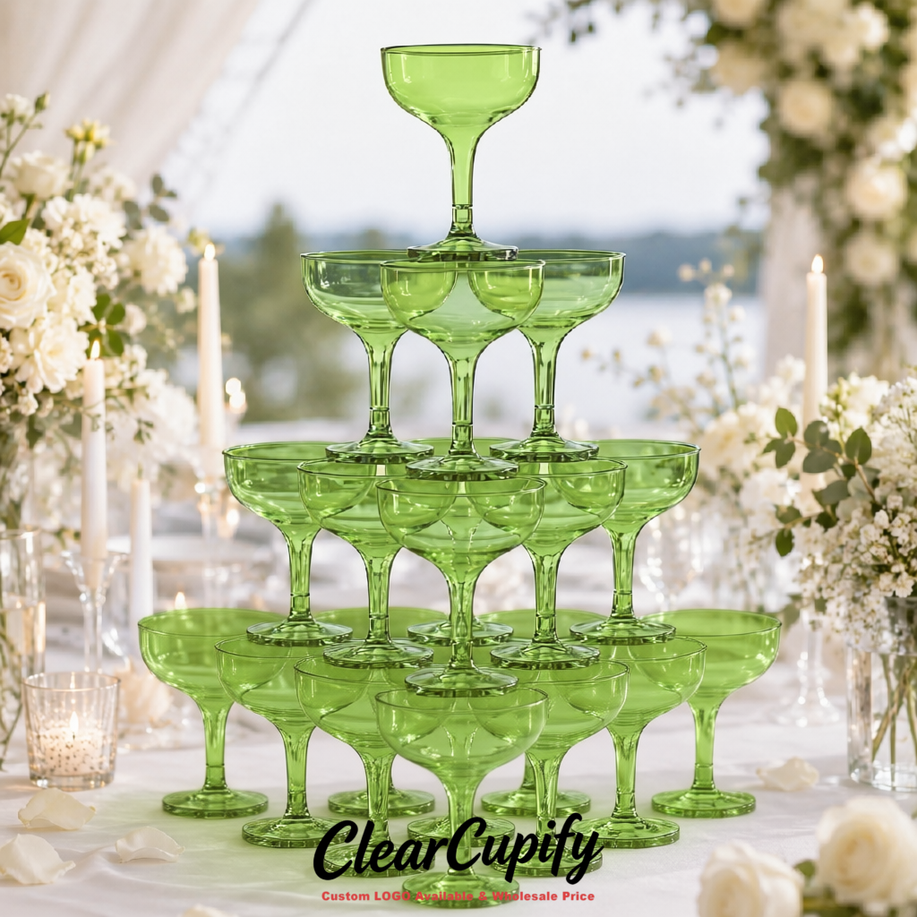 Viridian 5oz Stackable Plastic Martini Glasses 4.13x3.14 inches/10.5x8 cm  For Champagne Tower