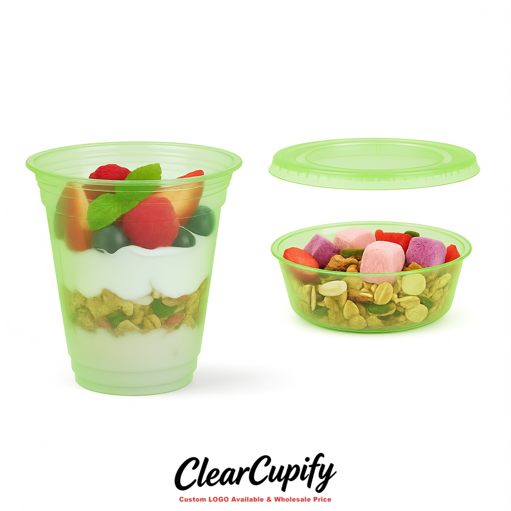 Viridian 12 oz Disposable Plastic Parfait Cups with Insert & Flat lids 3.85 x 2.1 x 4 inches