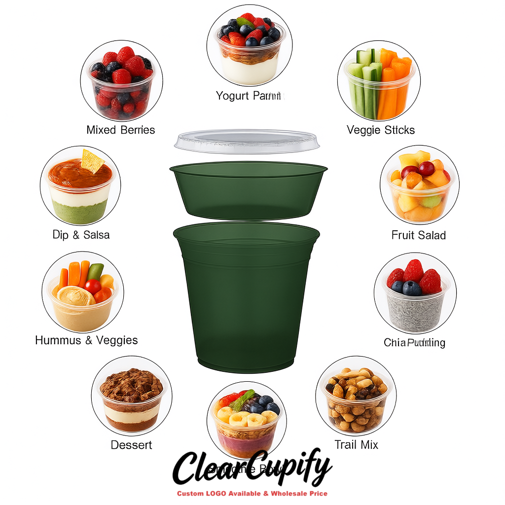 Viridian 12 oz Disposable Plastic Parfait Cups with Insert & Flat lids 3.85 x 2.1 x 4 inches