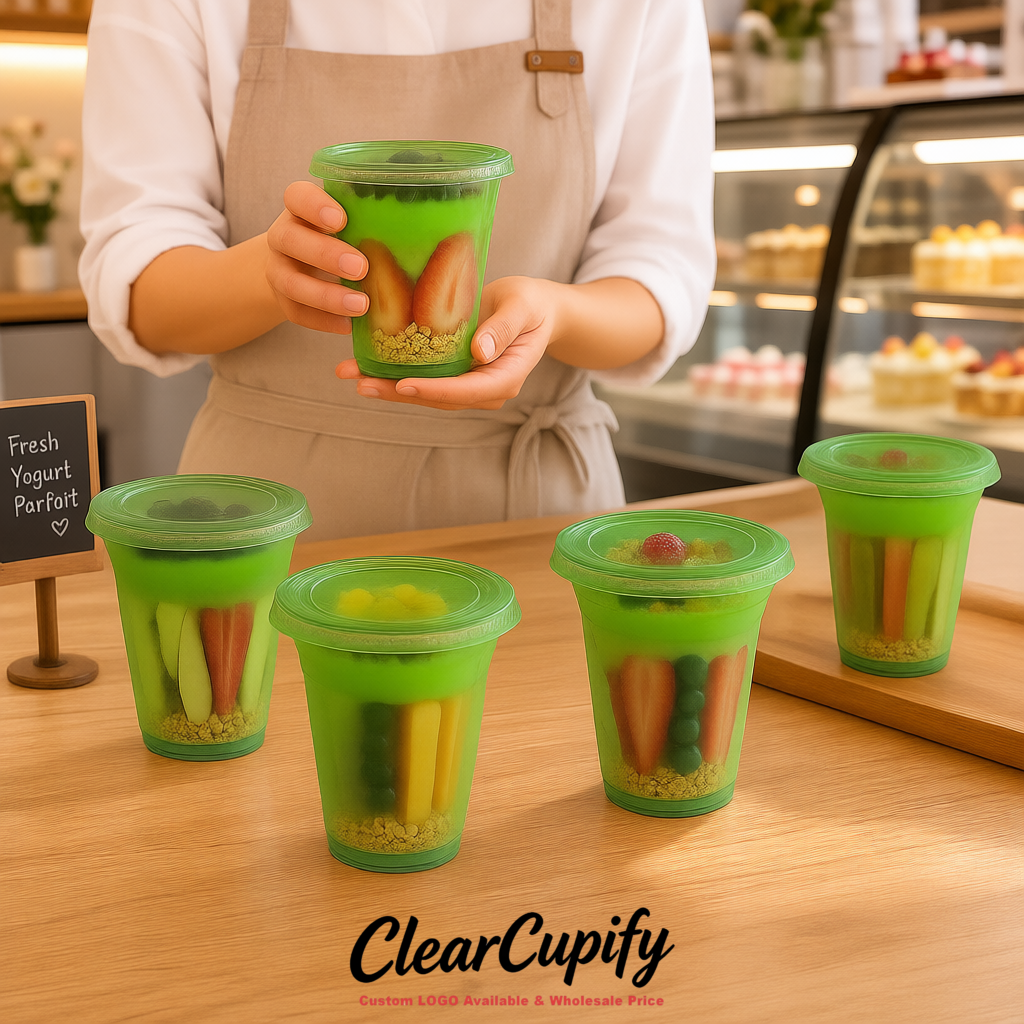 Viridian 12 oz Disposable Plastic Parfait Cups with Insert & Flat lids 3.85 x 2.1 x 4 inches